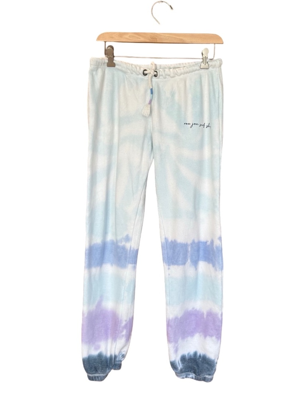 Ron Jon Women's Tye-Dye Sweatpants Joggers Drawstring Waist White / Blues Large